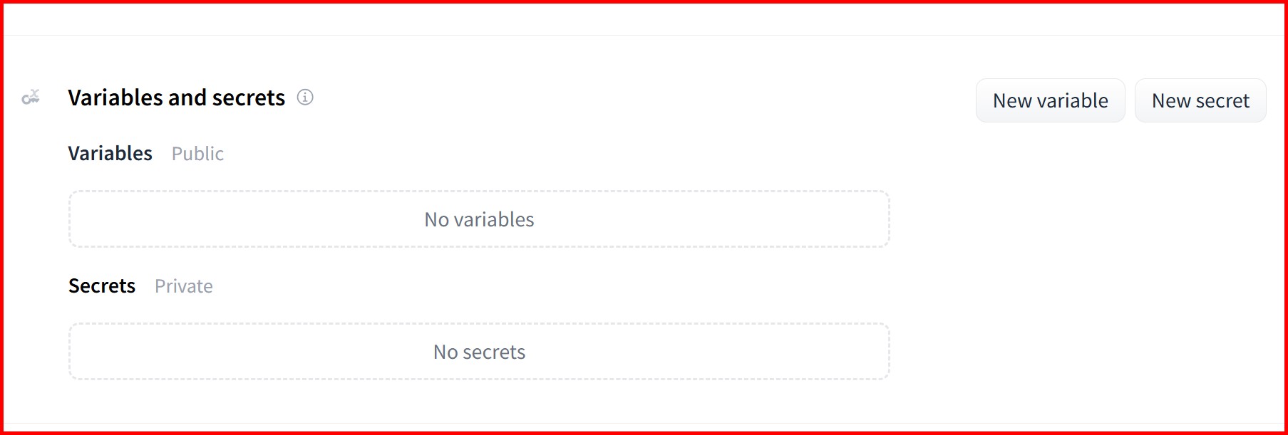 Picture showing the variables and secrets section for creating the secret key